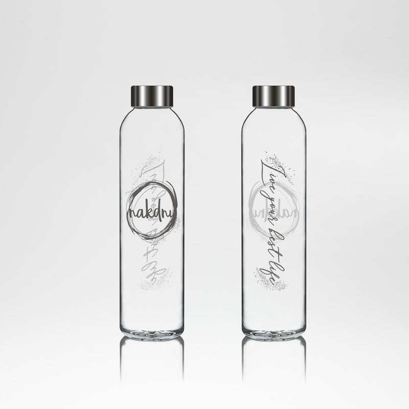 Nakdnu 'Live your best life' Glass Bottle - Silver